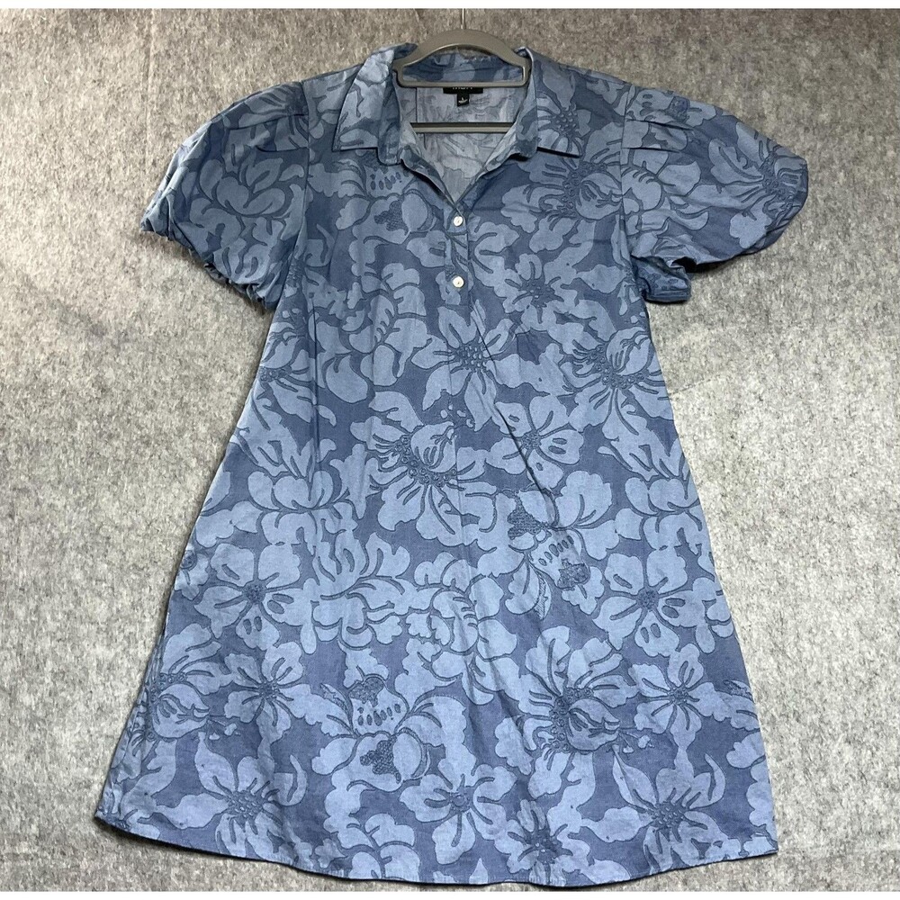 MSK Dress Womens Large Blue Floral Cotton Pockets Vacation Travel Coastal Casual
